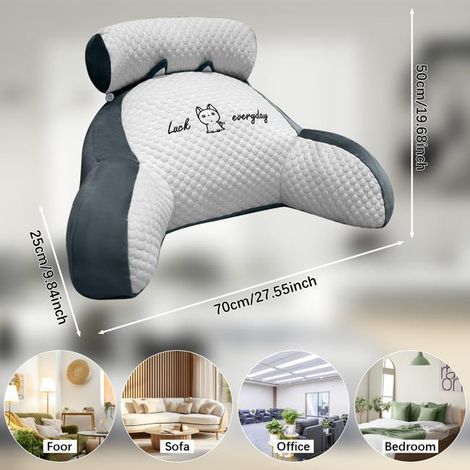 Coussin de lecture, 70 x 50 cm Coussin de dossier Canapé, Coussin de lecture Lit adulte avec support de cou/bras, Gris et blanc