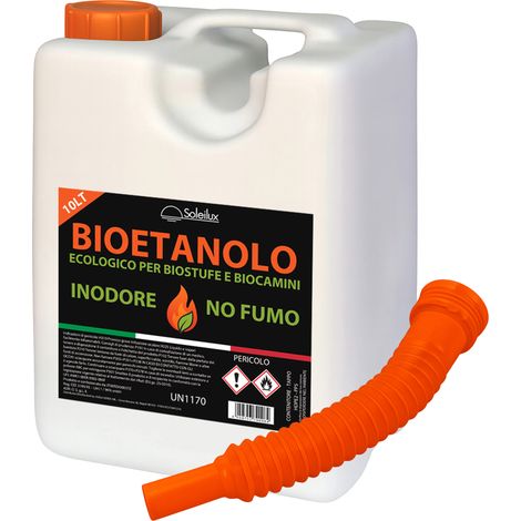 Bioetanolo Liquido Inodore 10L - Combustibile Naturale per Camini e Stufe   No Fumo, No Zolfo - Con Travasatore Omaggio