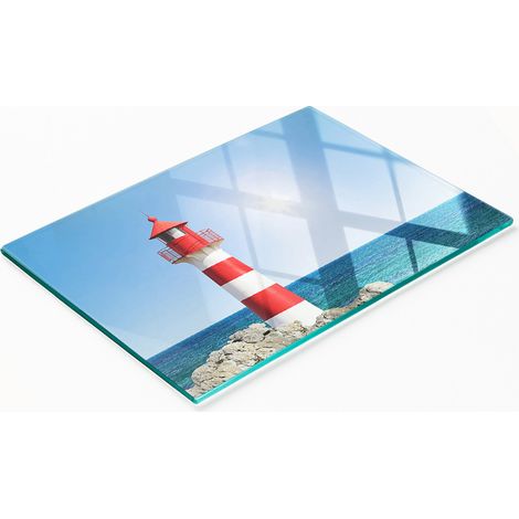 Dekoratives Schneide- und Servierbrett aus Glas, Leuchtturm-Motiv, 80 x 52 cm (1/5)