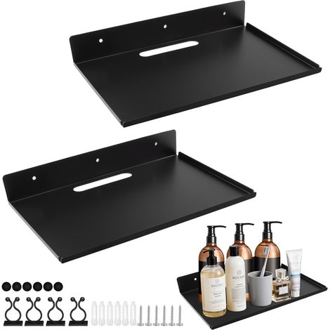 2 Pcs Etagères Murales Noir Aluminium Etagere Murale 20 x 30 cm Sans Percer (1/5)