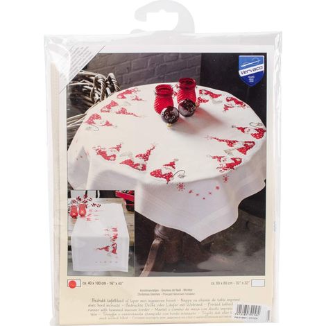 VERVACO Centrotavola Prestampato GNOMI di Natale Ricamo Biancheria da Tavola Set Fai da Te Size Kit Hobby Creativi Adulti Casa Decor Embroidery Runner Punto Croce, Cotone, Multicolor, 40 x 100 cm