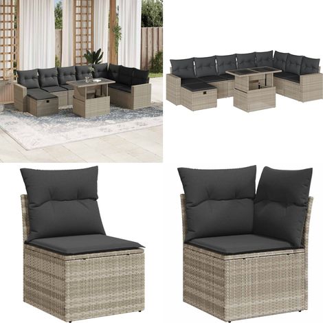 vidaXL Salon de jardin 9 pcs avec coussins gris clair résine tressée (1/5)