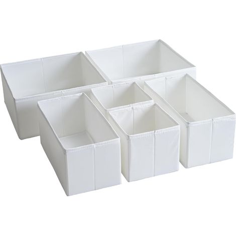 Organisateurs de Tiroir, Tissu Durable, Lavable, avec Planches de Support de Base, Petites Boîtes de Rangement pour Salle de Bain, Armoire, Commode, 6 Pièces, Blanc (1/5)