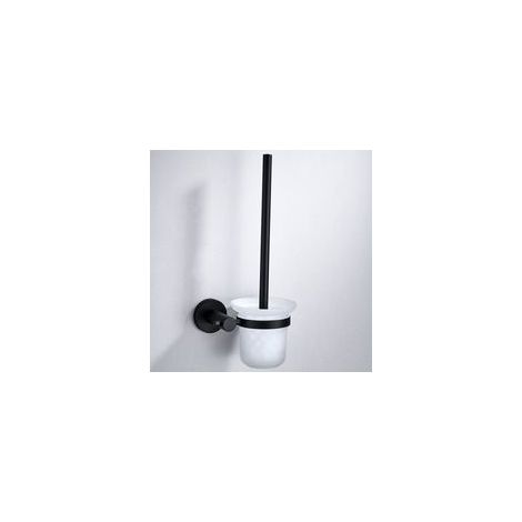 Soporte de pared para escobilla de baño: soporte de cristal esmerilado y acabado negro mate, diseño elegante y ahorro de espacio.