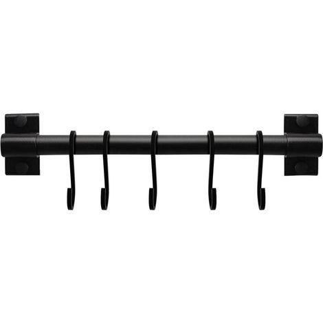 Barre De Suspension - 1 Unité - Aluminium - 5 Crochets Mobiles - Cuisine Et Salle De Bain - Noir 30cm (1/5)