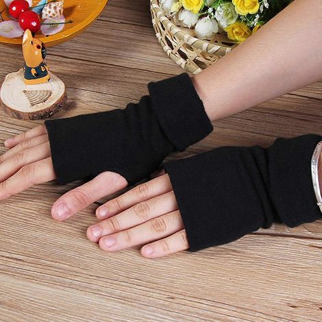 Gants d'hiver unisexes tricotés sans doigts, doux et chauds, unis (1/4)