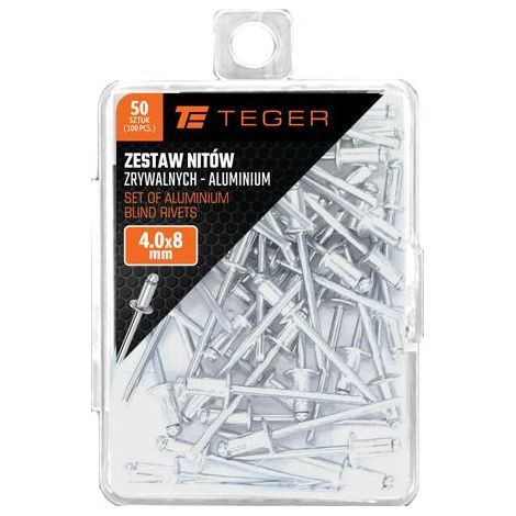 Set di rivetti ciechi in alluminio (4,0x8 mm) / 50 pezzi / teger