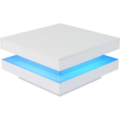 ELVMI Tavolino da salotto quadrato con illuminazione LED Bluetooth regolabile, finitura lucida, 70 × 70 × 36 cm (1/4)
