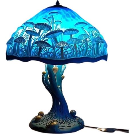 Lampe de table champignon en verre peint, lampe de bureau vintage décorative, lampe de chevet pour chambre, salon, bureau, décoration, cadeau (1/5)