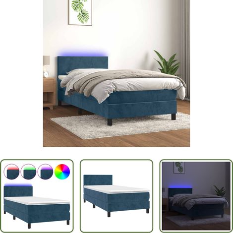 vidaXL Matelas à ressorts ensachés - Sommier à lattes de lit avec matelas LED Bleu foncé 100x200 cm (1/5)