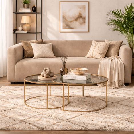 Moderne Runde Couchtisch 2er-Set Uru Gold - Bronze Glas - 80/60