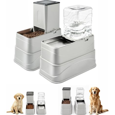 2-in-1 Automatic Dog Food Dispenser with 2 Adjustable Heights with Stainless Steel Bowls, Suitable for Small, Medium and Large Dogs (8L) (1/5)