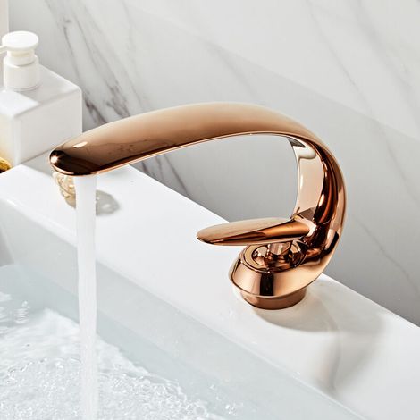 Rubinetto per lavabo in ottone color oro rosaForo singolo con doppio controlloResistente alla rugginePer un bagno moderno
