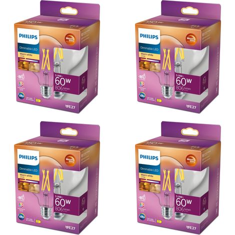 Philips Pacchetto vantaggio E27 Lampadina Globo 60W Trasparente Dimmerabile Luce Bianco calda - 4 pezzi (1/3)