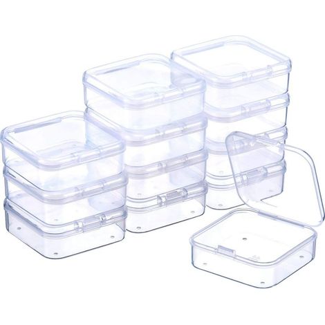 12pcs Boîte de rangement transparente en plastique pour perles avec couvercle à charnière, adaptée au rangement de perles et autres articles (2,12 x 2,12 x 0,79 pouces). (1/5)