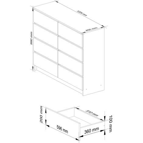 Akord – Commode enfant 120 cm – 8 tiroirs – Panneau stratifié blanc – Dimensions 120x40x99 cm – Finition mate