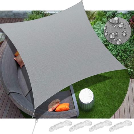 YMYNY Voile d'ombrage carrée 2 x 2 m, résistante à l'eau, Bloque 95% des UV, avec Corde Gratuite, pour Jardin, Plage, Patio (Gris) (1/5)