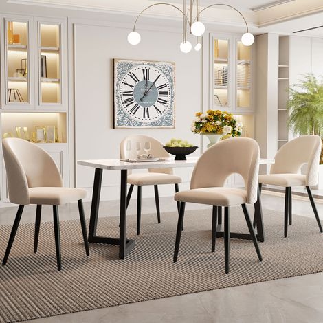 tavolo rettangolare 117x68 con 4 sedie velluto beige OKMYHOME (1/5)