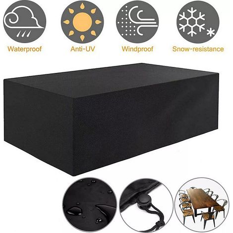 Housses de meubles de jardin en tissu Oxford 420D, imperméables et anti UV, pour table de jardin, 225 x 116 x 82 cm, noir (1/5)