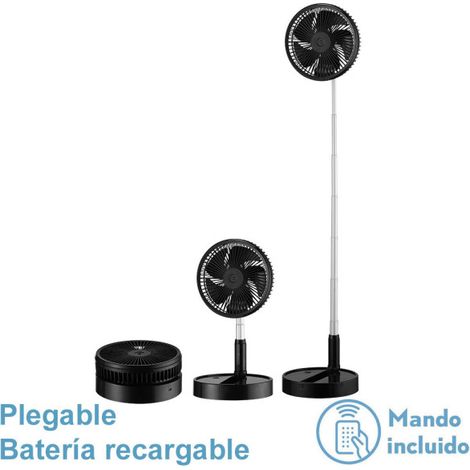 Abrila - Ventilador DC Portátil GALAN  Color Negro con cinco Aspas y puerto USB Recargable  3 Velocidades Ajustables  Extensible  con Mando a Distancia y Temporizador  Fácil de Transportar (1/4)