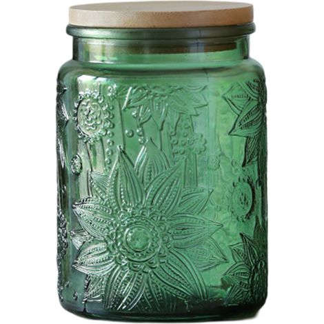 Bocal en verre, bonbonnière avec couvercle, bocal Mason coloré vintage pour la cuisine, bocal décoratif pour café, thé, bonbons et biscuits, joli bocal (1/5)