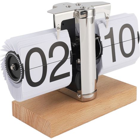 Orologio digitale retrò con coperchio ribaltabile, orologio da scrivania meccanico, a batteria, decorazione per casa e ufficio, display 24 ore, base in legno, bianco -Crezuo