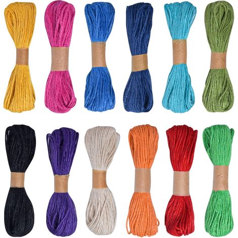 Ficelle Jute Couleur, 12 Pcs 2mm x 10m Corde de Chanvre Coloré, Naturelle, pour Cadeau en Jute, Décorative Scrapbooking, DIY Artisanat, Arts Créatifs Rouge, Vert, Beige, Bleu, Violet, Etc. (1/5)