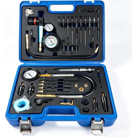 46pcs Compression Tester Pressure Loss Tester Compatible with Diesel and Petrol Engines for Most Cars, Trucks, Motorcycles (Blue Box) (1/5)
