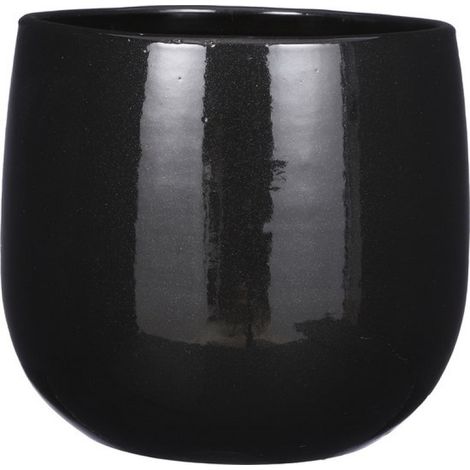 Pot de fleurs/pot de plantes - céramique - noir - légèrement moucheté - D29 x H25 cm (1/5)