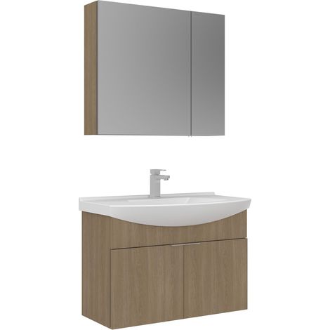 Ensemble Meuble Vasque avec Miroir (2 Pièces) "Purus 80" - 80 x 50 x 58 cm - Oak (1/4)