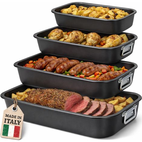Set 4 Teglie Rettangolari Vulcano 20-25-30-35 cm Teglia da Cucina Antiaderente in Alluminio Nero (1/4)