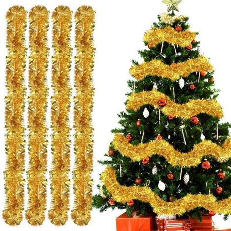 Ghirlanda per albero di Natale, 4 ghirlande natalizie in tinsel, ghirlanda per albero da 2 m, ghirlanda in tinsel metallico scintillante per matrimoni, compleanni, feste, pareti, finestre, decorazioni