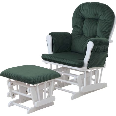 [NEUWERTIG] Relaxsessel HHG-021, Schaukelstuhl Sessel Schwingstuhl mit Hocker Stoff Cord 320g/m² Öko-Tex grün Gestell weiß