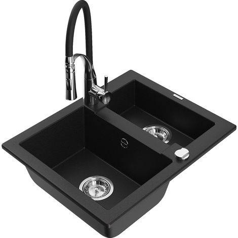 Mexen Carlos 1-Becken-Granit-Spüle mit Mischbatterie Aster, Schwarz - 6518-77-73450-07 (1/5)