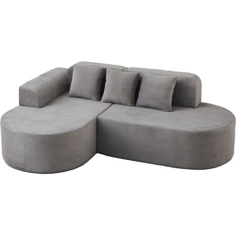 Divano modulare angolare L 220 cm in velluto a coste grigio con 3 cuscini (1/5)