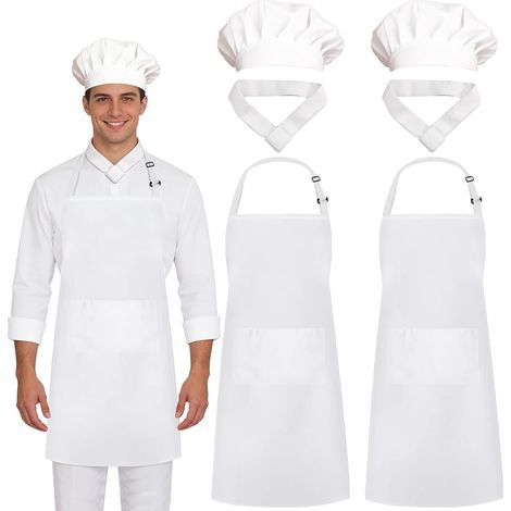 Grembiule Cucina con Cappellino Set 2 Pezzi Bianco Traspirante (1/5)
