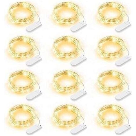 Lot de 12 Guirlande Lumineuse LED, Guirlande Lumineuse à Piles 2m 20 LEDs Fée Chaîne Lumières Guirlande IP65 Étanche LED Déco pour Chambre Noël Mariage Fête Jardin, Blanc Chaud (Blanc Chaud) (1/5)