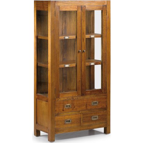 Vitrine en bois massif de Mindy 2 portes 3 tiroirs 2 étagères Orka 70cm (1/5)