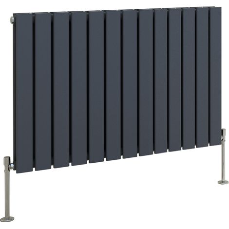 Designer Radiator Anthracite Flat Panel Central Heating with Angle Square Valve Horizontal Double 600x884mm