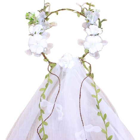 Guirlande Voile Blanche Rameaux Verts Élégance Raffinée Satinée pour Mariage Cérémonie Déco Table (1/5)
