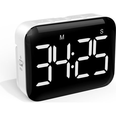 Minuteur de Cuisine Numérique 4 Pouces Grand écran LED Timer Aimanté avec Luminosité et Sonorité Réglables Chronometre Minuterie (1/5)