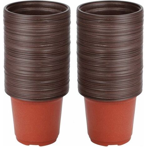 Lot de 100 pots de semis ronds en plastique souple – 10 cm diamètre, 8,7 cm hauteur – Réutilisables avec drainage pour semis intérieur et extérieur (1/5)