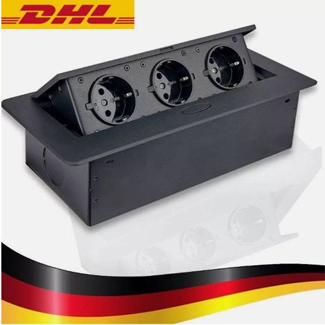 Prise murale encastrée 3 en 1 avec port USB intégré, certifiée VDE, noire, DHL (1/5)