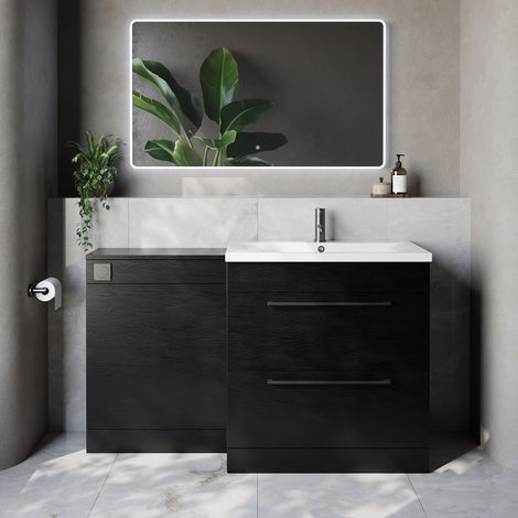 Napoli 460 Cento Nero Oak 1400mm 2 Drawer Vanity Unit Toilet Suite with Glide Basin - 1400mm - Gunmetal Grey 480mm HandleWithout Kingston Toilet Pan