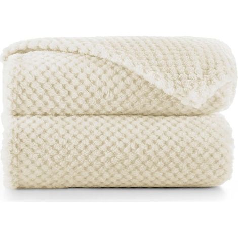 Couette en Microfibre Couverture Polaire Plaid Couvre-lit Polaire Doux de Style scandinave Henry, Microfibre Beige 70x100 cm
