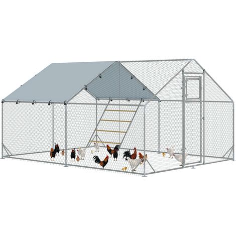Recinto per Galline da 12m² per 12-18 Animali con Tetto Impermeabile, Mangiatoia e Posatoio, 3x4x1.9m, Argento