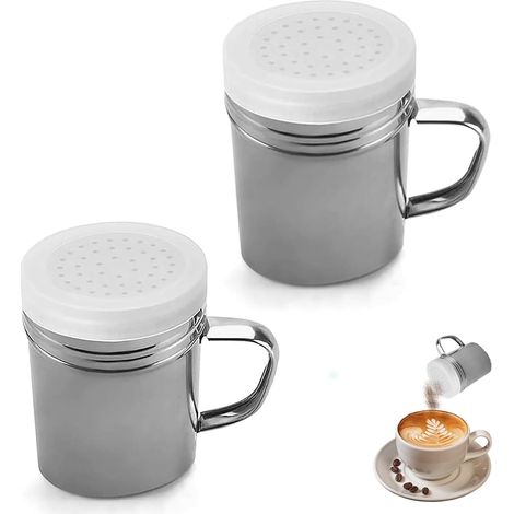 Sollbry 2 pcs Saupoudreuse Sucre Glace Saupoudreuse à Epices en Acier Inoxydable Saupoudreuse Cacao en Acier Inoxydable Shaker à Chocolat Tamiseur Tamis Farine avec Couvercle Tamis de Cuisine (1/4)