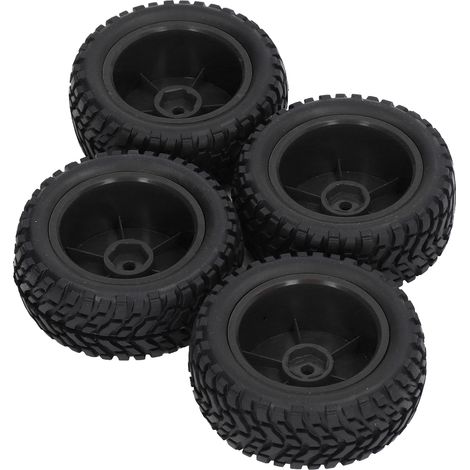 4 Pneus Haute Performance pour Voiture RC 1/10, Caoutchouc Résistant à l'Usure avec Écrous Inclus - Noir (Lot de 4) (1/5)