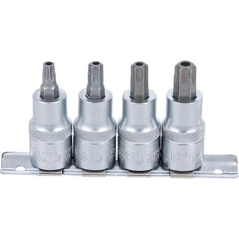 Juego de puntas de vaso  entrada 12,5 mm (1/2")  perfil en T (para Torx) con perforación T40 - T55  4 piezas (1/3)