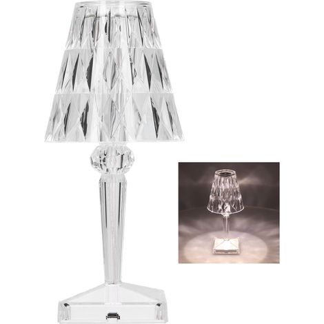 Lampe de table LED cristal, rechargeable USB, prisme transparent, lampe de bureau à intensité variable, blanc chaud, pour la décoration de la chambre (1/5)